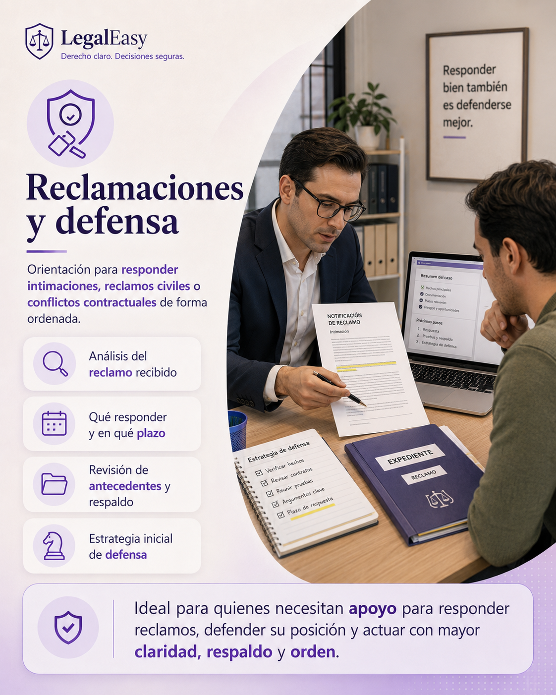 Reclamaciones y defensa: analisis del reclamo, plazo de respuesta, antecedentes y estrategia inicial